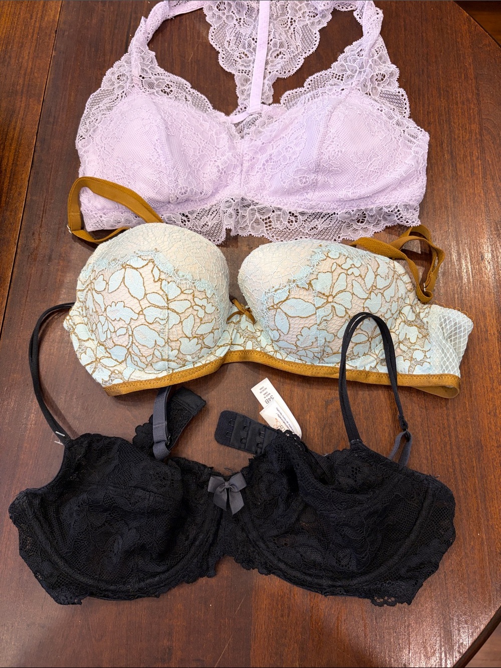 Lace Bralette & Underwire Bras Trio - Pink, Cream/Gold, Black